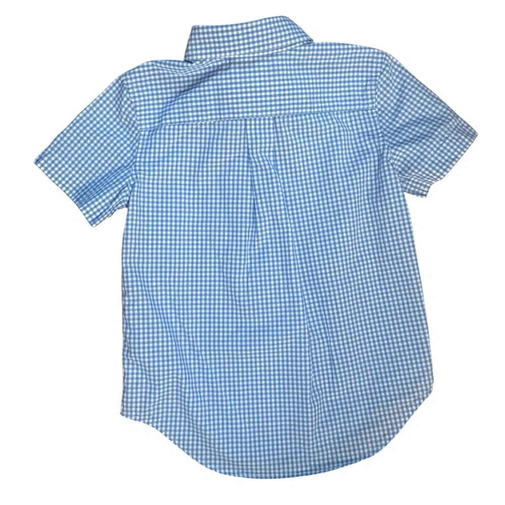 Ralph Lauren boys size 4 Light Blue White Checkered gingham plaid‎ Shirt preppy